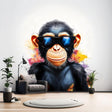 Cool baby chimpanzee wall sticker with sunglasses, colorful decor for kids' room or playroom.