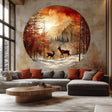 Winter forest wall sticker mural featuring deer and mountains, perfect for rustic home decor and cozy indoor spaces.
