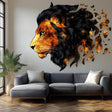 Fiery lion wall decal in vibrant orange and black, adding bold elegance to living room decor.