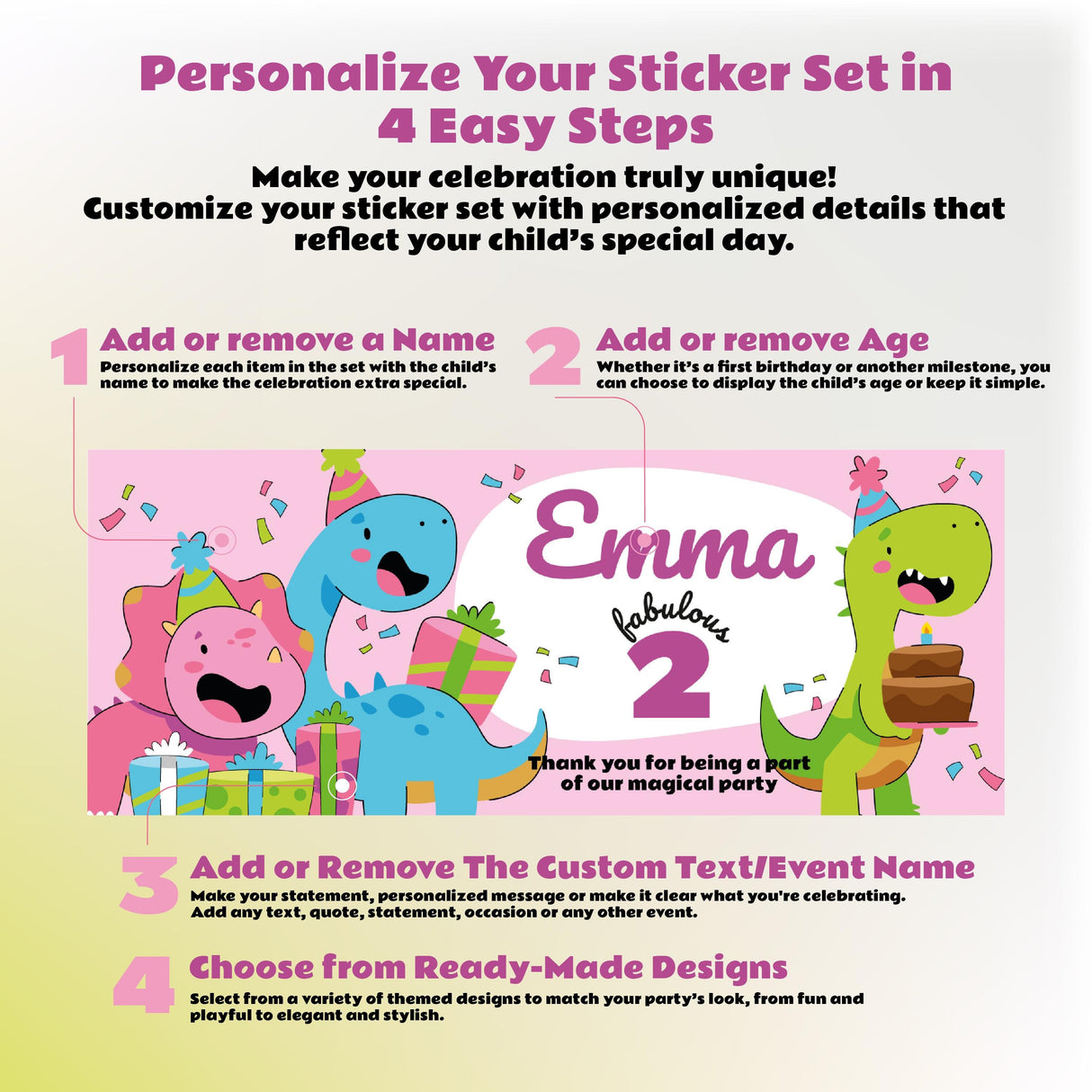 Personalized Dinosaur Birthday Sticker Set | Custom Name & Age Party Decal Decoration | Kids Birthday Wall Sticker Dino Theme Party Decor *!