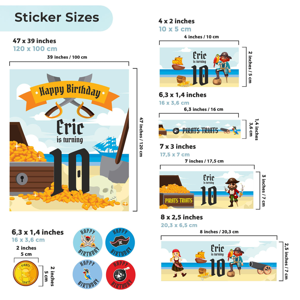 Pirate Birthday Party Decal Set | Personalized Name Age Decor Stickers | Treasure Pirate Theme Labels | DIY Boys Birthday Decorations *!
