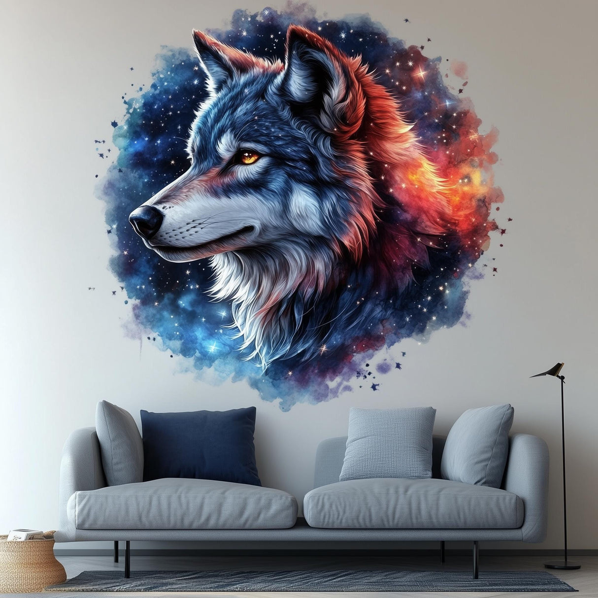 Celestial Wolf Wall Decal | 3D Cosmic Wolf Mural Art | Mystical Animal Wall Sticker Decor for Living Room, Bedroom, Nature-Inspired Accent