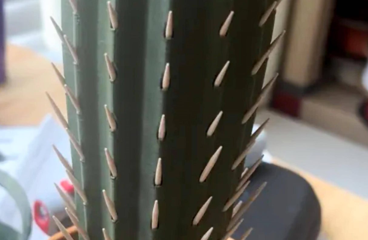 3D printed cactus toothpick holder showing toothpicks as spines, perfect for parties and kitchen decor.