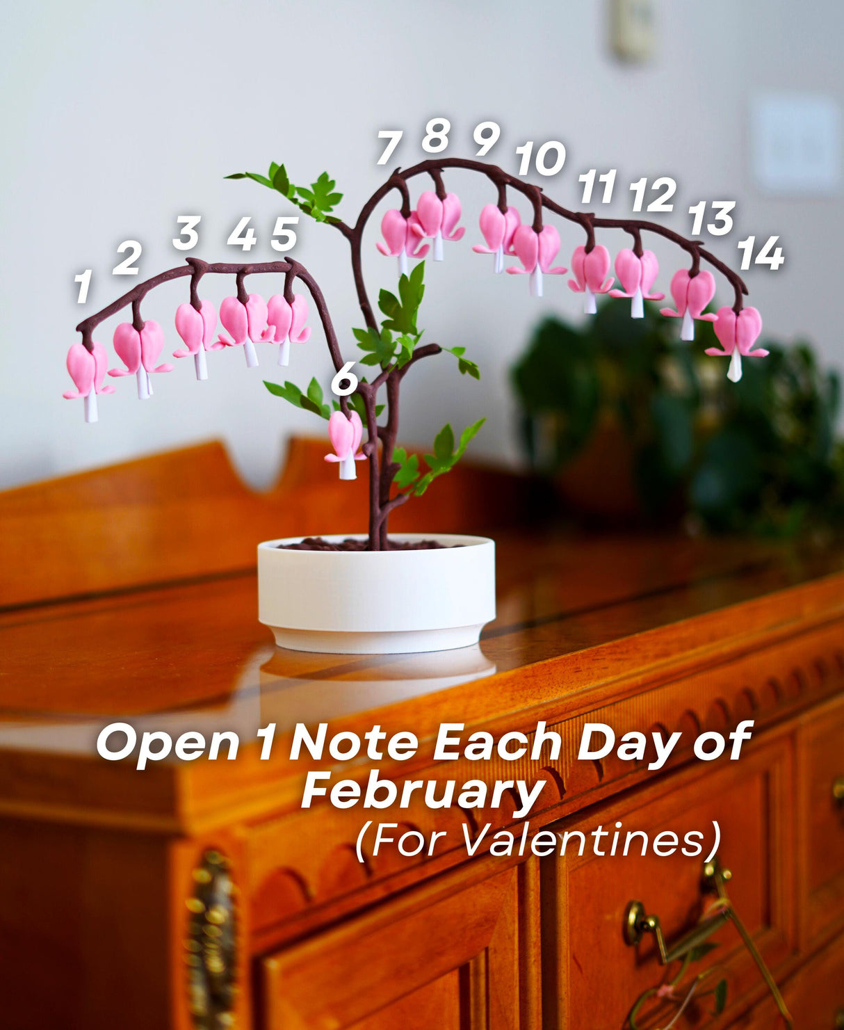 Bleeding Hearts Jewelry Box displaying 14 love notes to open each day of February for Valentine's Day.