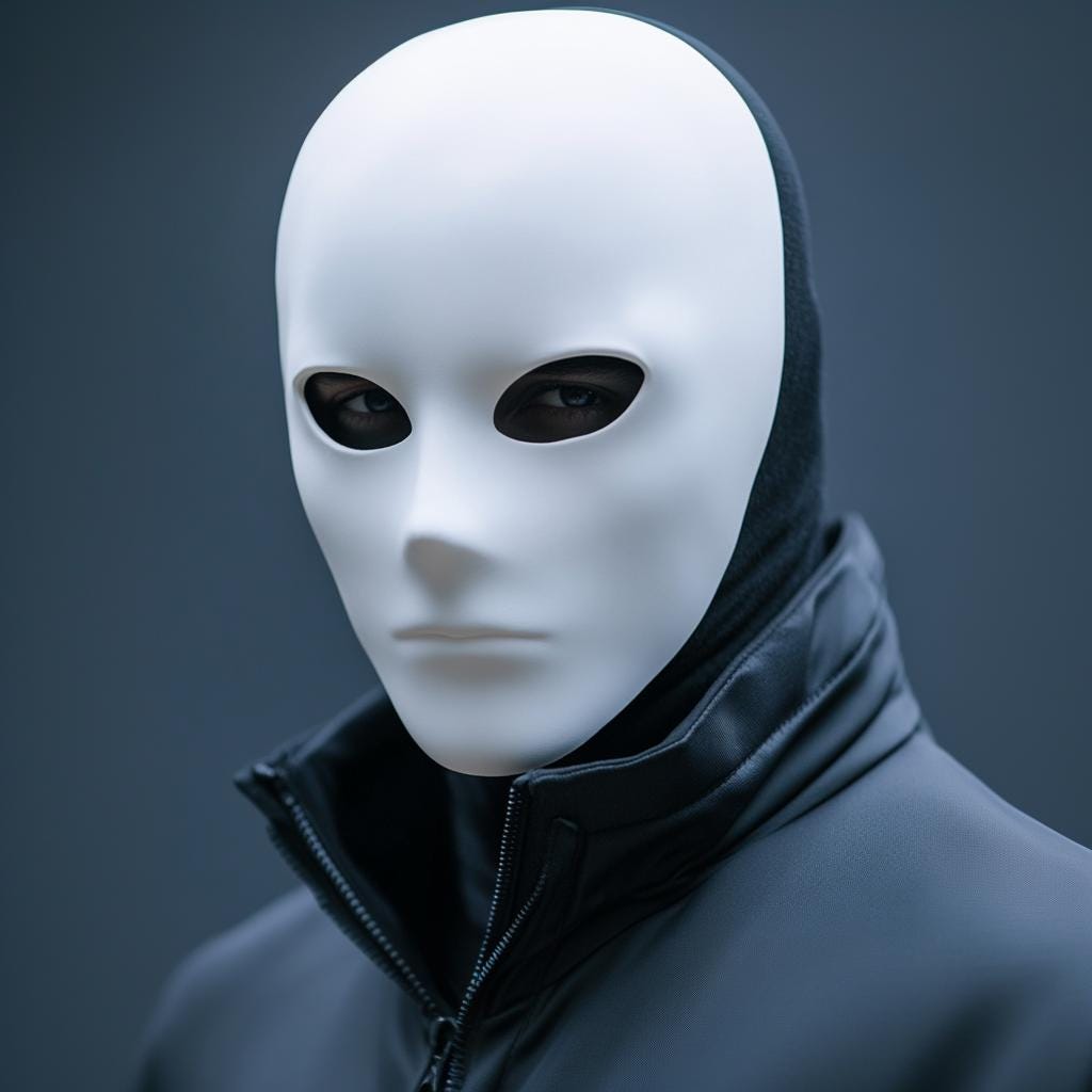 Minimalist white blank face mask for cosplay and artistic projects, featuring smooth surface for customization.