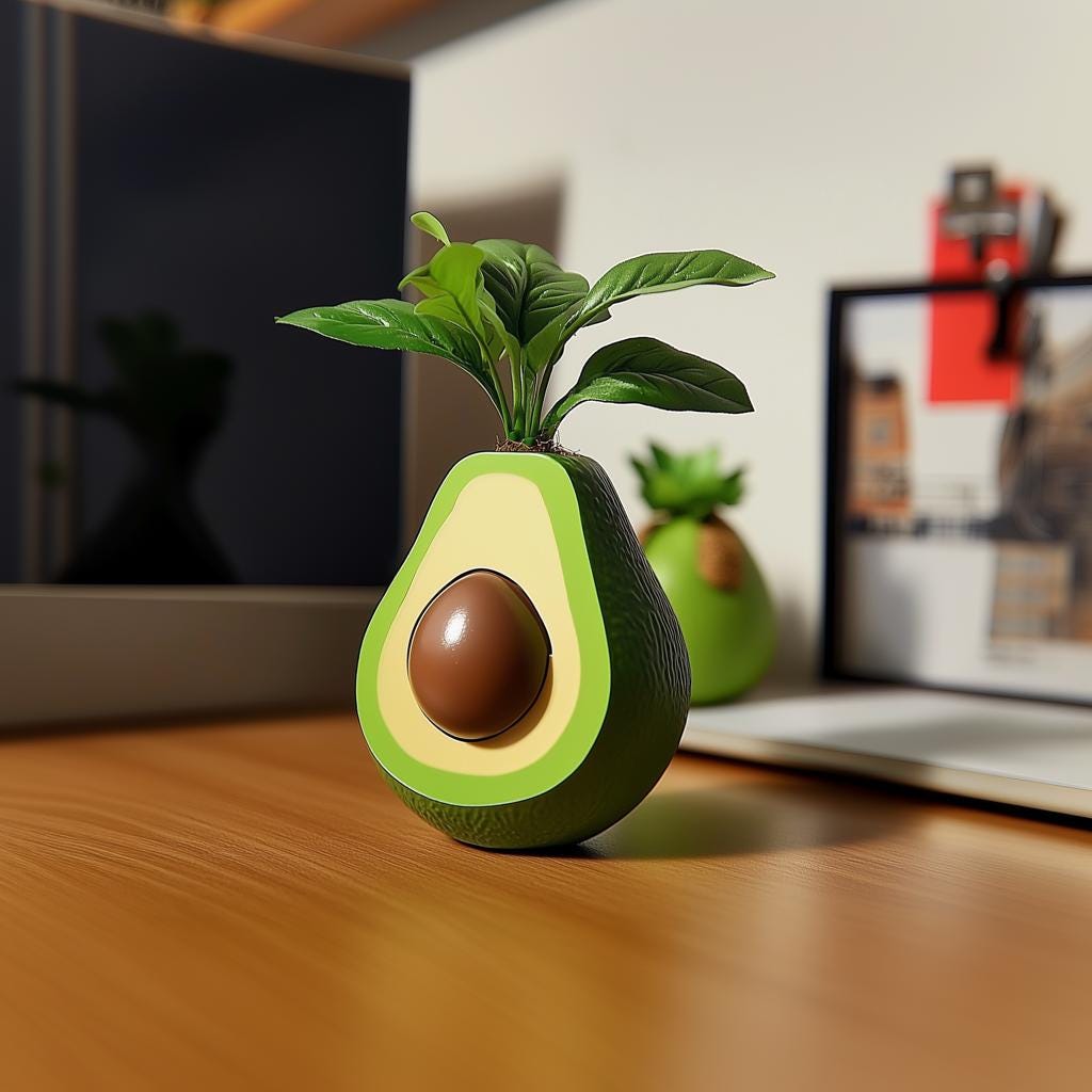 Cute avocado plant pot with leaves, perfect for indoor decor and plant lovers' gifts.