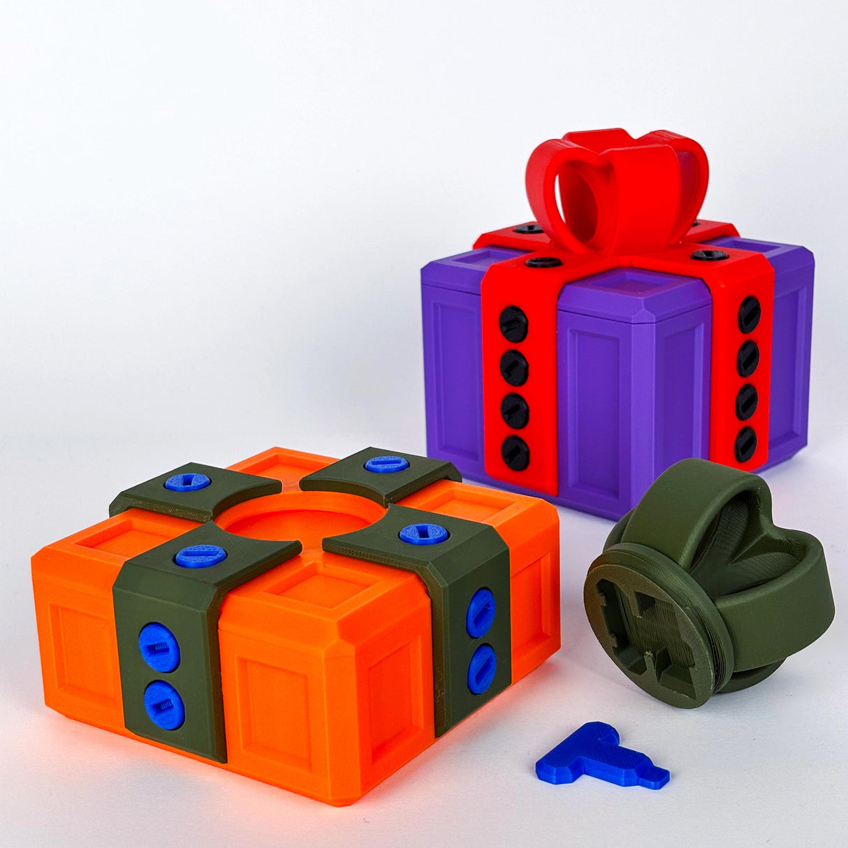 Colorful mini annoying gift boxes with locking mechanisms, perfect for fun challenges and prank gifts.