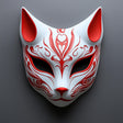 3D-printed red fox mask with intricate designs, perfect for cosplay, festivals, and traditional Japanese themes.