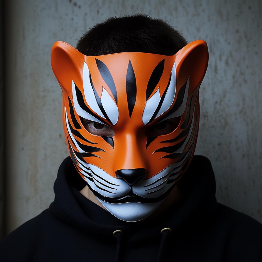 3D-printed Tiger mask inspired by Japanese folklore, perfect for cosplay, Halloween, or martial arts events.