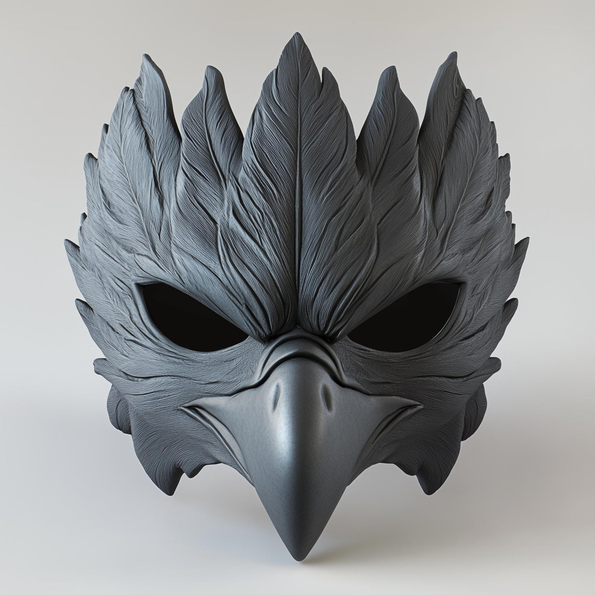 Black raven mask with detailed feather texture and beak, perfect for cosplay and Halloween events.