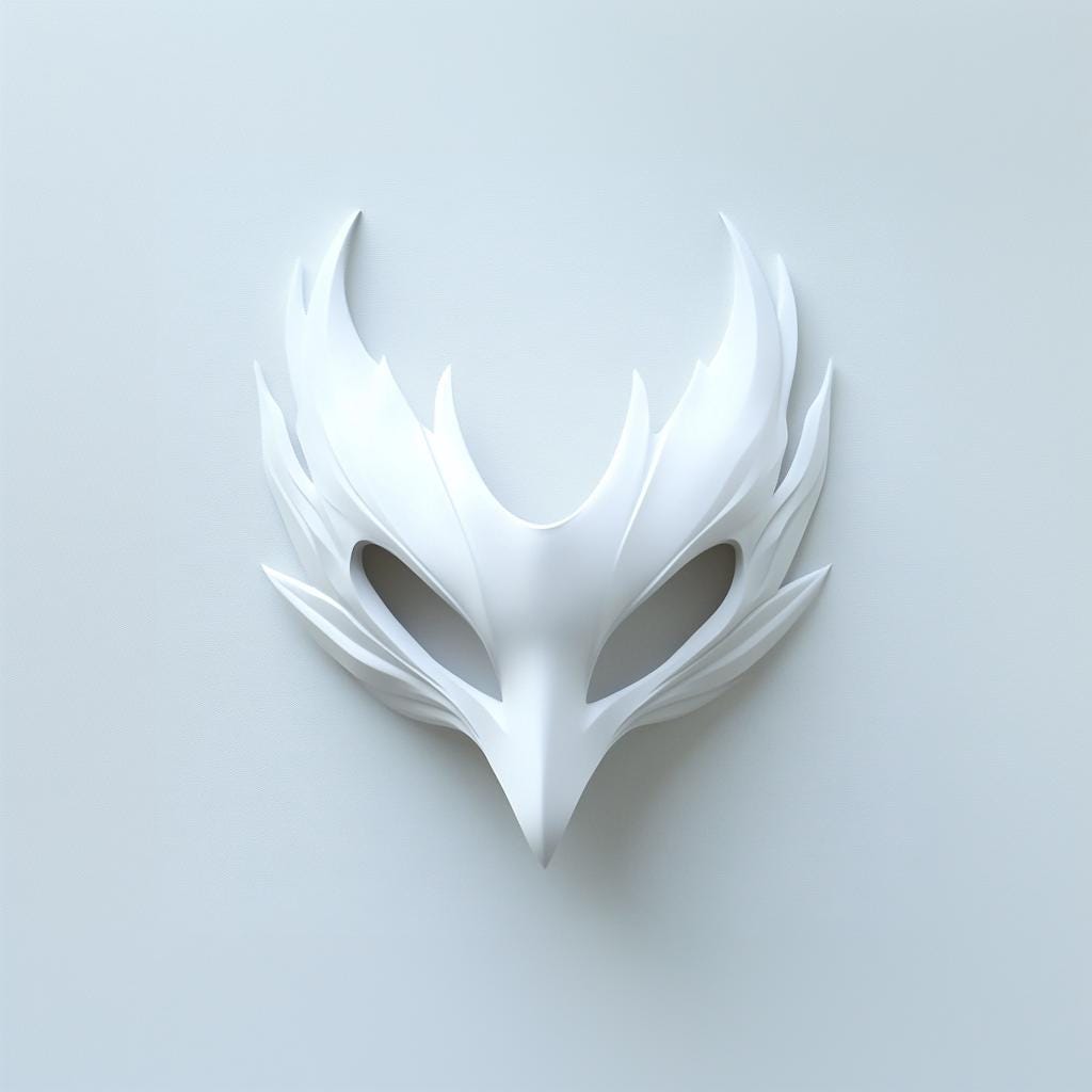 Elegant white 3D printed bird mask with intricate feather detailing, perfect for masquerade and cosplay.
