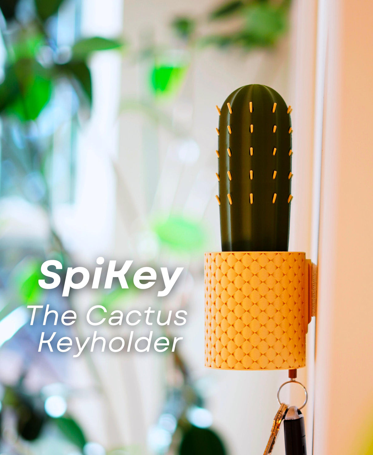 SpiKey Cactus Key Holder, fun wall-mounted key rack in vibrant colors, unique entryway decor for key storage.