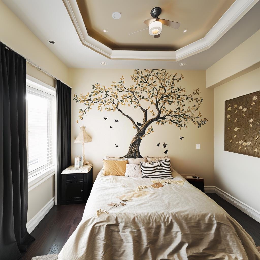 Large Tree Wall Decal | Elegant Botanical Vinyl Mural | Bedroom Living Room Nature Decor | Birds Leaves Wall Art | Peel and Stick Sticker