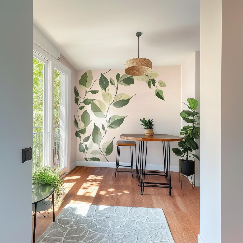 Botanical Wall Decal Sticker | Green Leaf Wall Decor | Nature-Inspired Wall Art | Removable Wall Sticker for Dining Room | Modern Home Decor