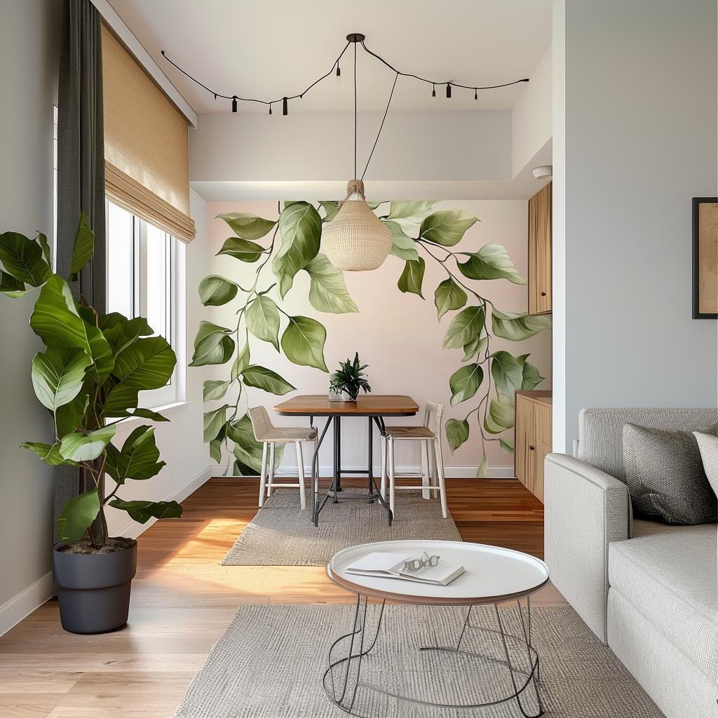 Cascading Leaf Wall Decal Sticker | Large Green Wall Art | Removable Wall Sticker Dining Room or Living Room | Nature Inspired Wall Decor