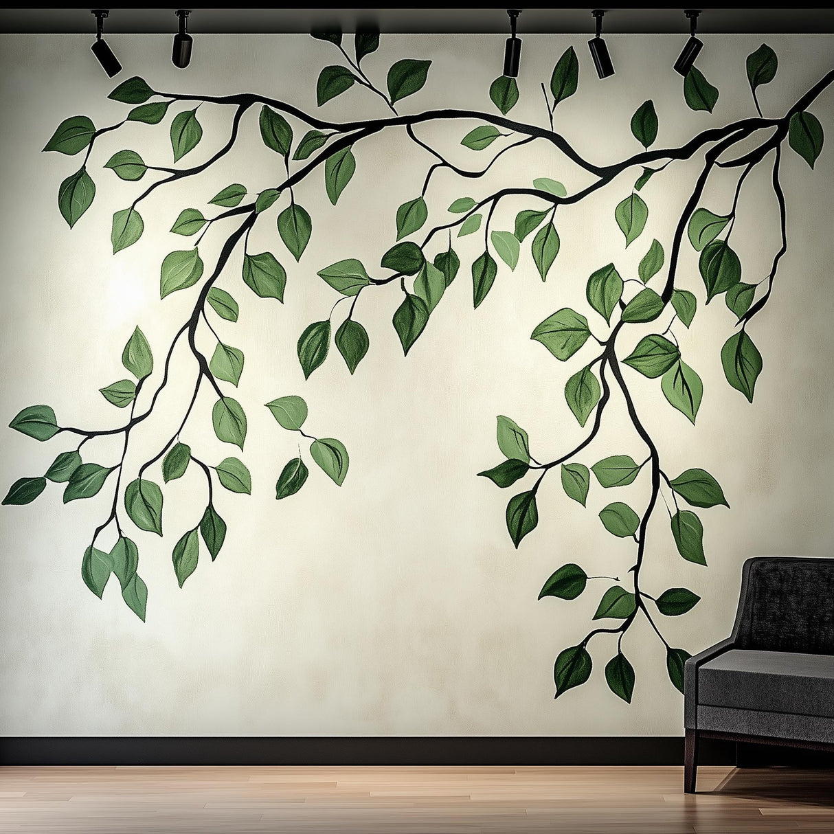 Elegant branch and leaves wall decal sticker artwork, perfect for living room or bedroom decor.