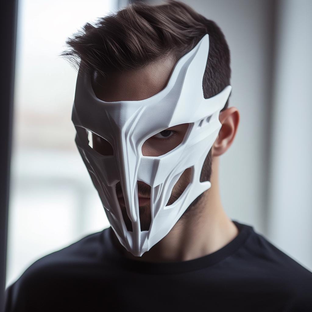 Futuristic white cosplay mask designed for sci-fi enthusiasts, perfect for costume parties and photoshoots.