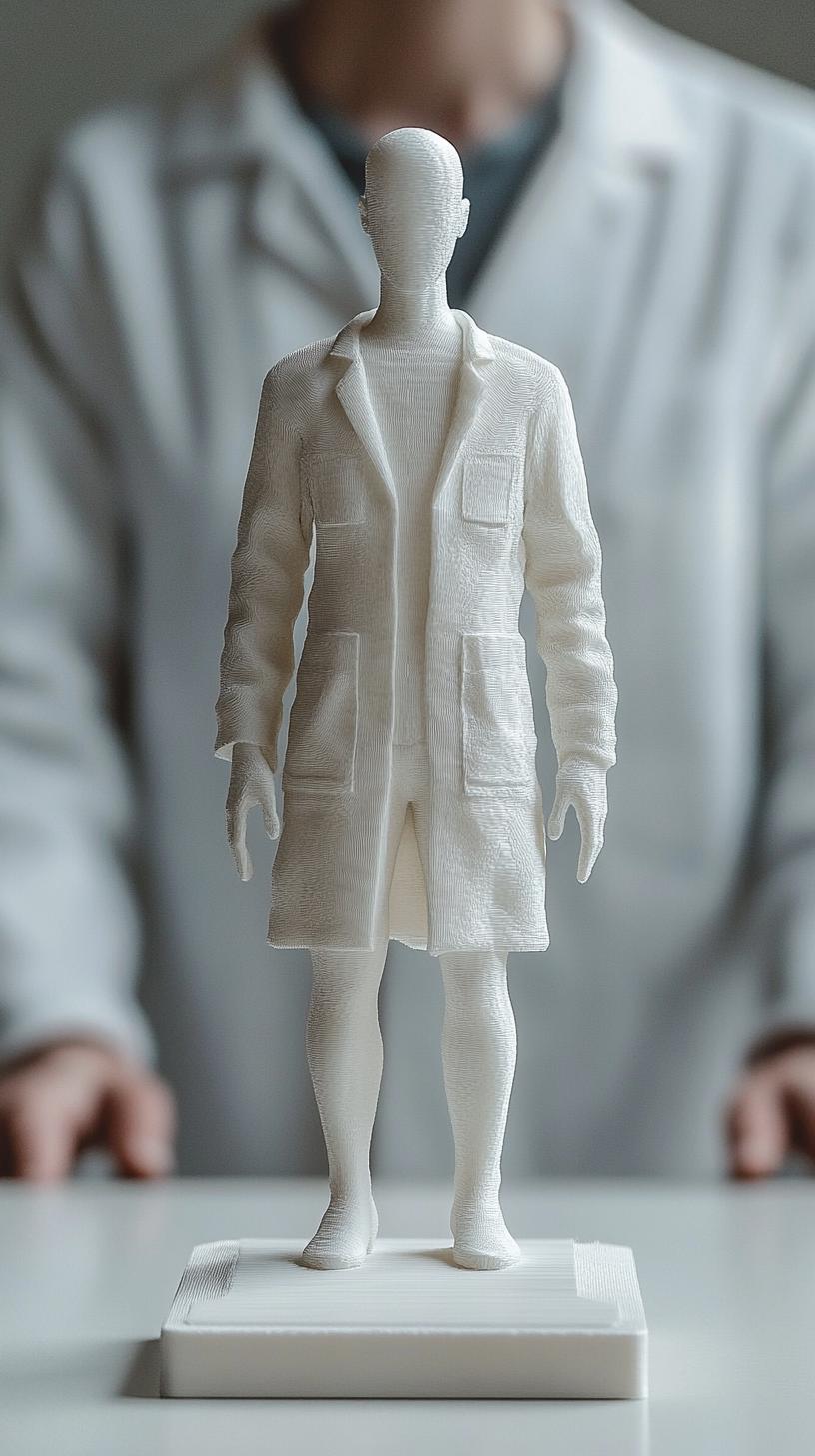 Custom 3D printed figure in a lab coat, showcasing a personalized sculpture design.