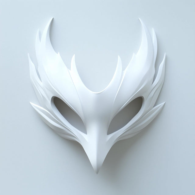 Elegant 3D-printed bird mask with intricate feather design, perfect for cosplay and masquerade events.
