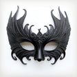 Elegant black 3D-printed gothic masquerade mask with ornate filigree details, perfect for dark fantasy costumes.