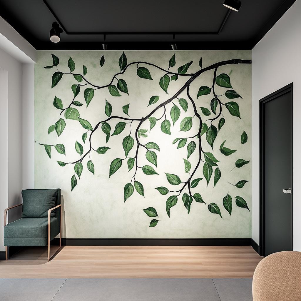 Green Leaf Wall Decal | Large Botanical Vine Mural | Nature-Inspired Vinyl Sticker | Modern Living Room & Office Decor
