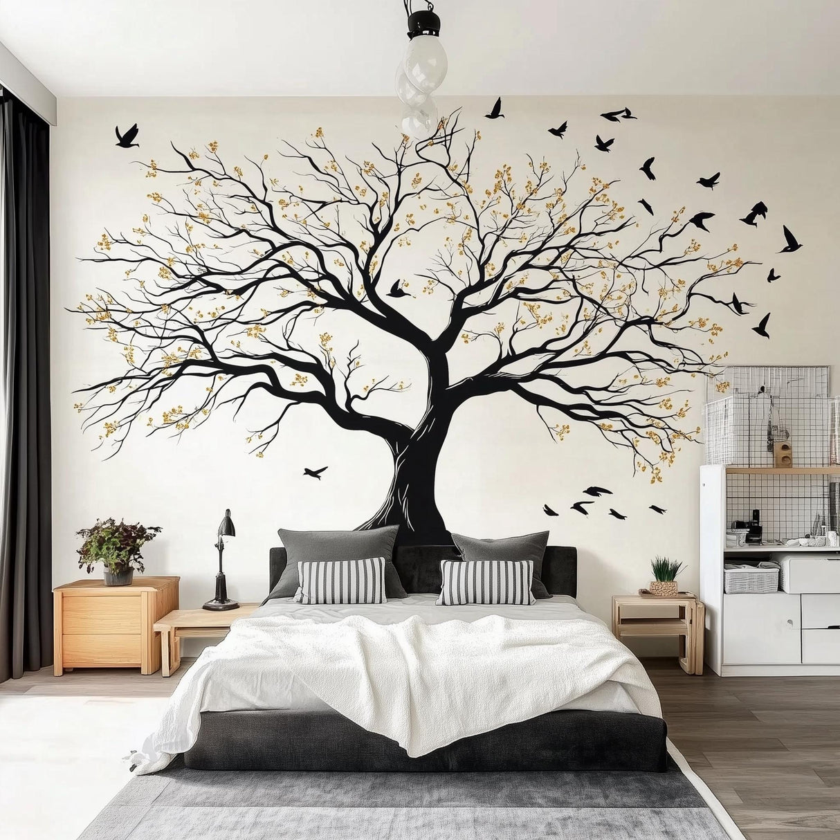 Large Tree Wall Decal | Elegant Nature Inspired Vinyl Mural | Bedroom and Living Room Wall Art | Birds Branches Peel & Stick Sticker