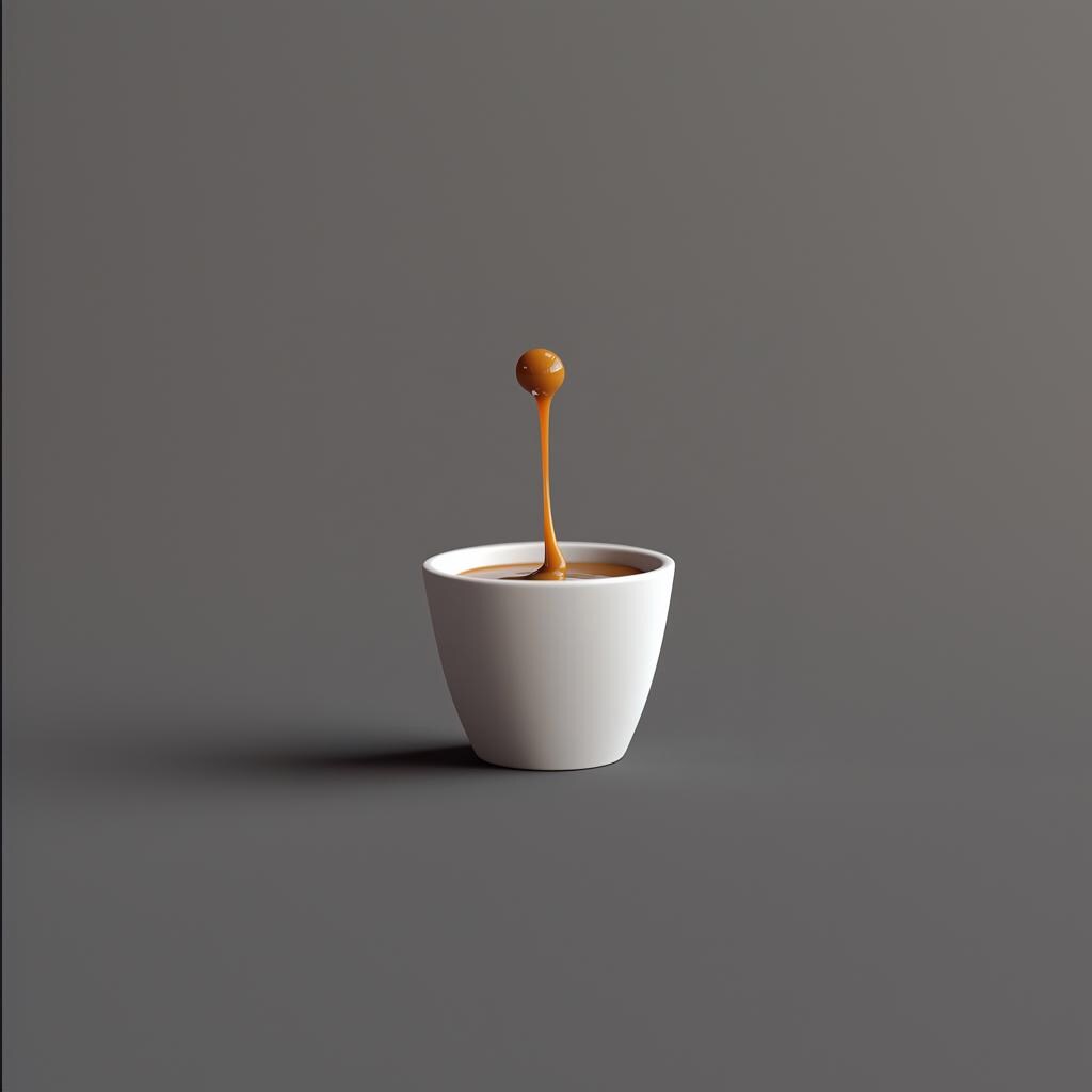 3D-printed espresso macchiato drop sculpture in a white cup, perfect for coffee lovers' decor.
