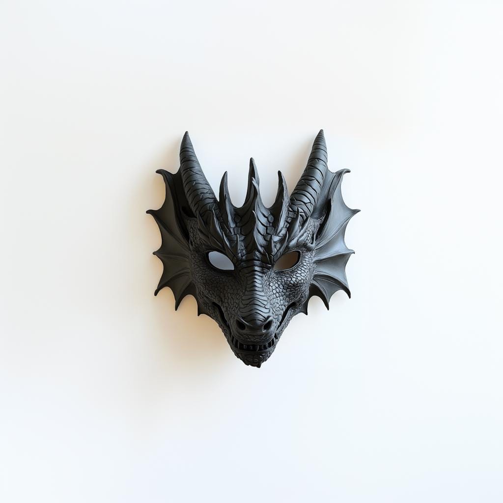 Intricate 3D printed dragon mask in black, perfect for cosplay and mythical creature events.
