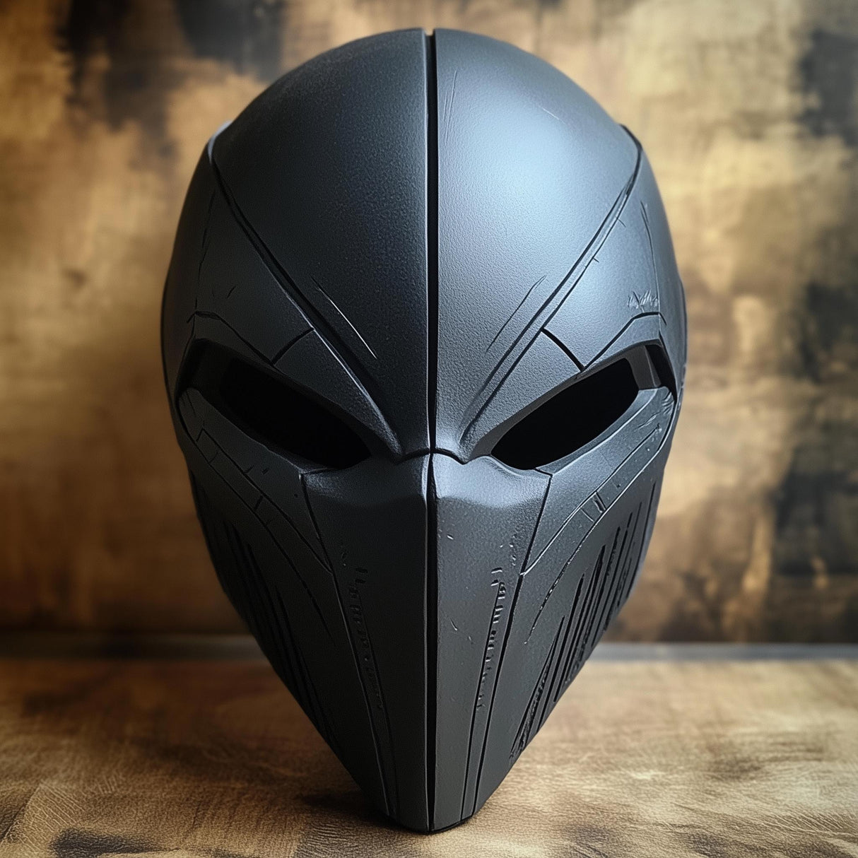 Futuristic black 3D printed warrior face mask designed for cosplay, tactical events, and Halloween costumes.