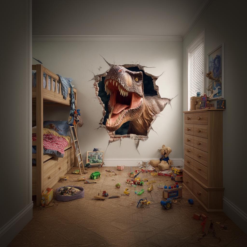 T-Rex 3D Wall Decal for Kids Room | Roaring Dinosaur Breakthrough Wall Sticker Jurassic Bedroom Decor | Boys Dino Mural Gift Dinosaur Lovers