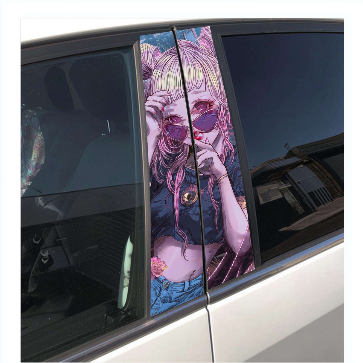 Anime Girl B-Pillar Car Sticker | Manga Window Pillar Decal | Japanese Anime Vinyl Wrap | Car Styling Accessory | Tuning Gift for Otaku Fans