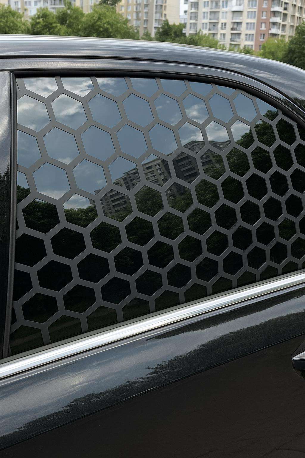 2x Honeycomb Window Decals for Cars | 2-Piece Vinyl Matte Black Set Rear or Quarter Window Sticker | Modern Car Decor Car Accessory for Him