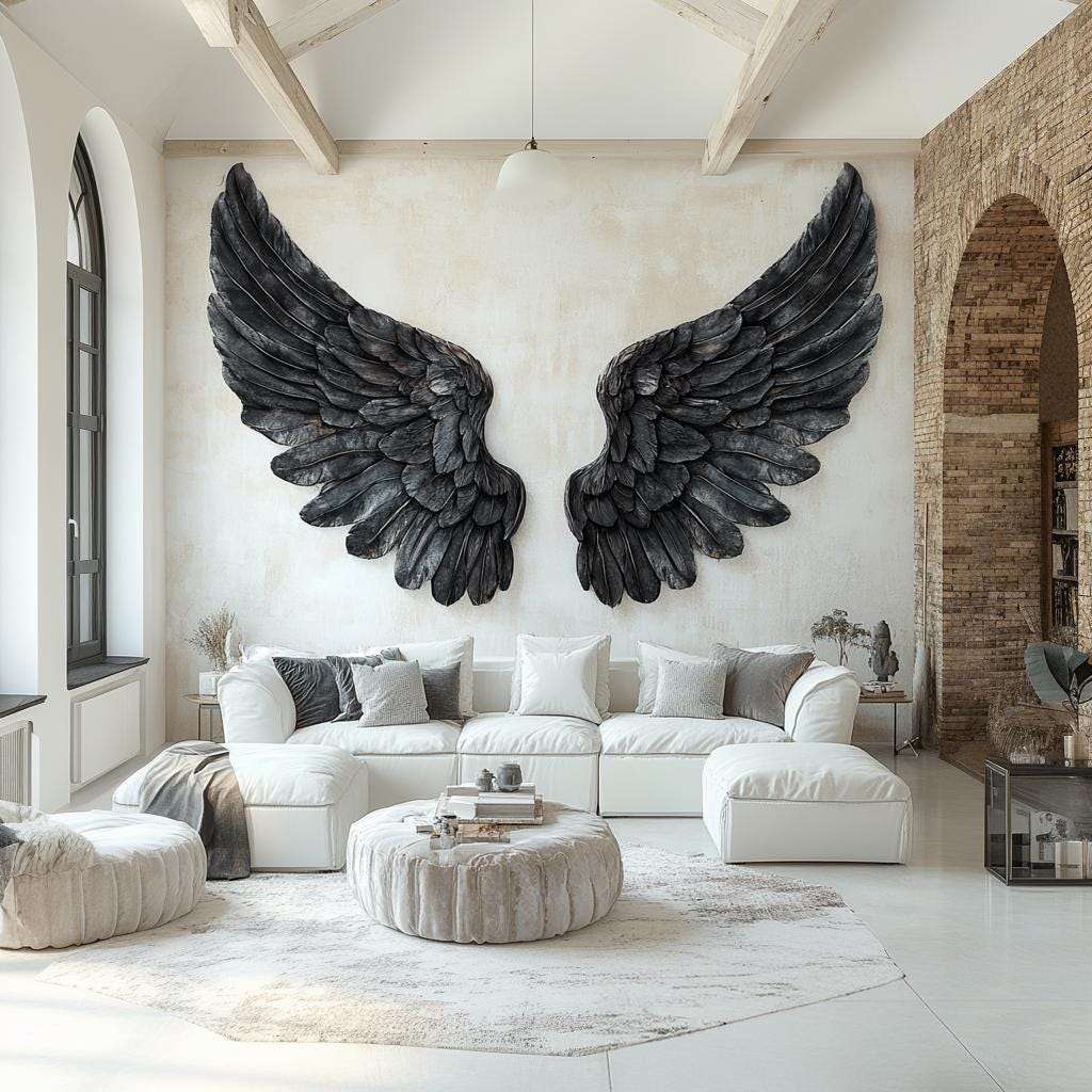 Black Angel Wings Wall Decal | Large Wing Wall Art | Dark Aesthetic Home Decor | Gothic Wall Mural | Removable Vinyl Sticker Bedroom Accent