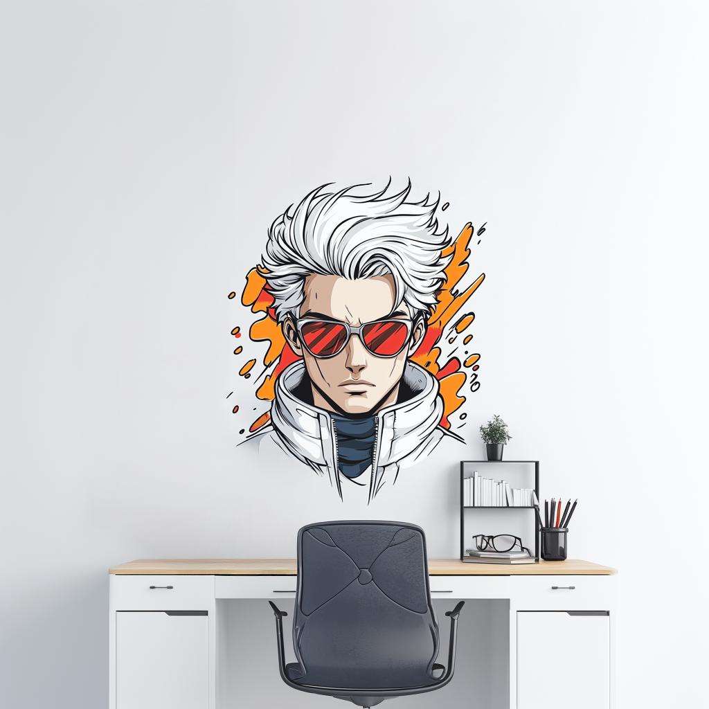 Anime Wall Decal Male Character | Cool Manga Style Wall Art | Modern Boys Room Decor | Removable Vinyl Wall Sticker | Japanese Anime Decor