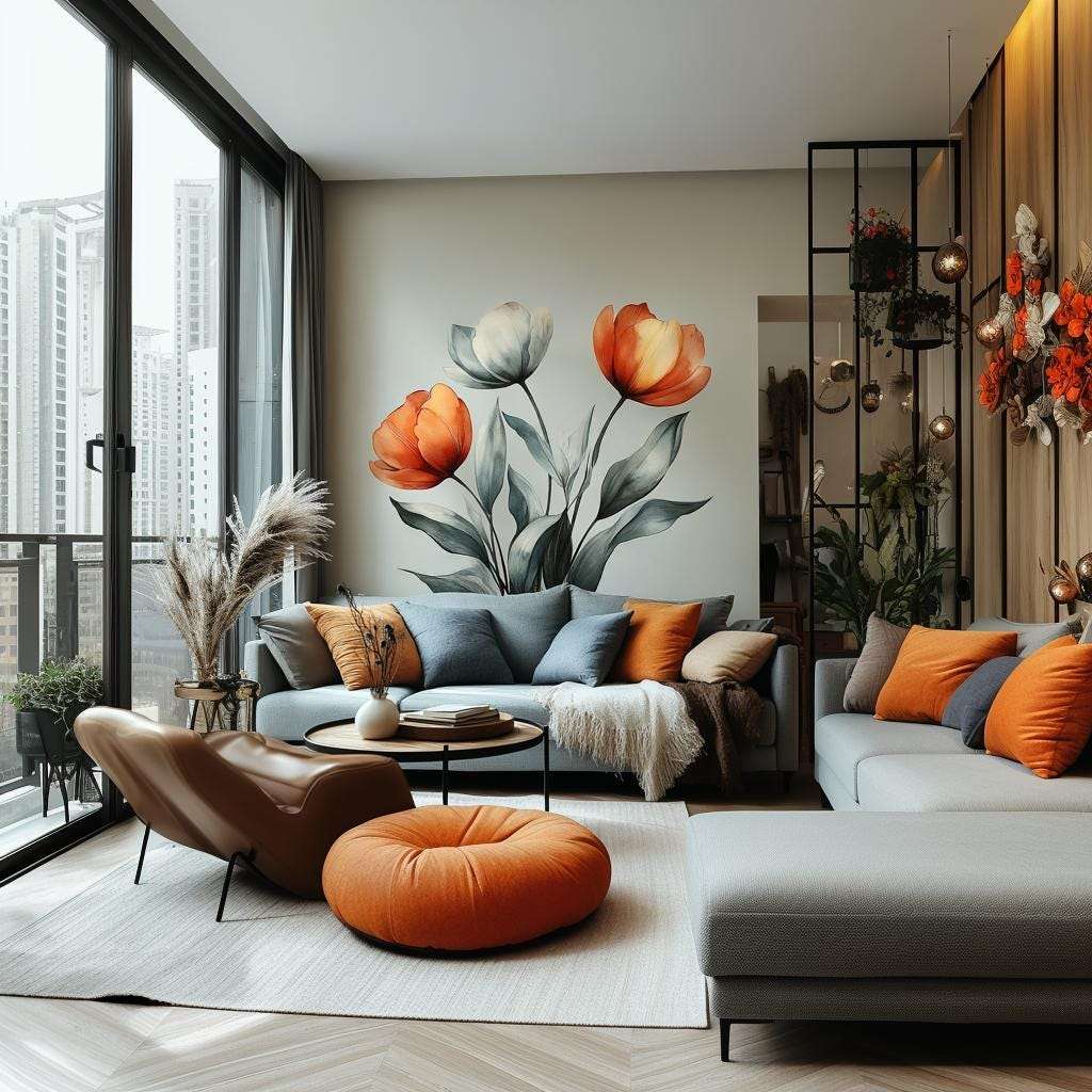 Watercolor Tulip Wall Decal | Botanical Flower Wall Sticker | Modern Floral Wall Art | Removable Vinyl Mural | Living Room Nature Decor