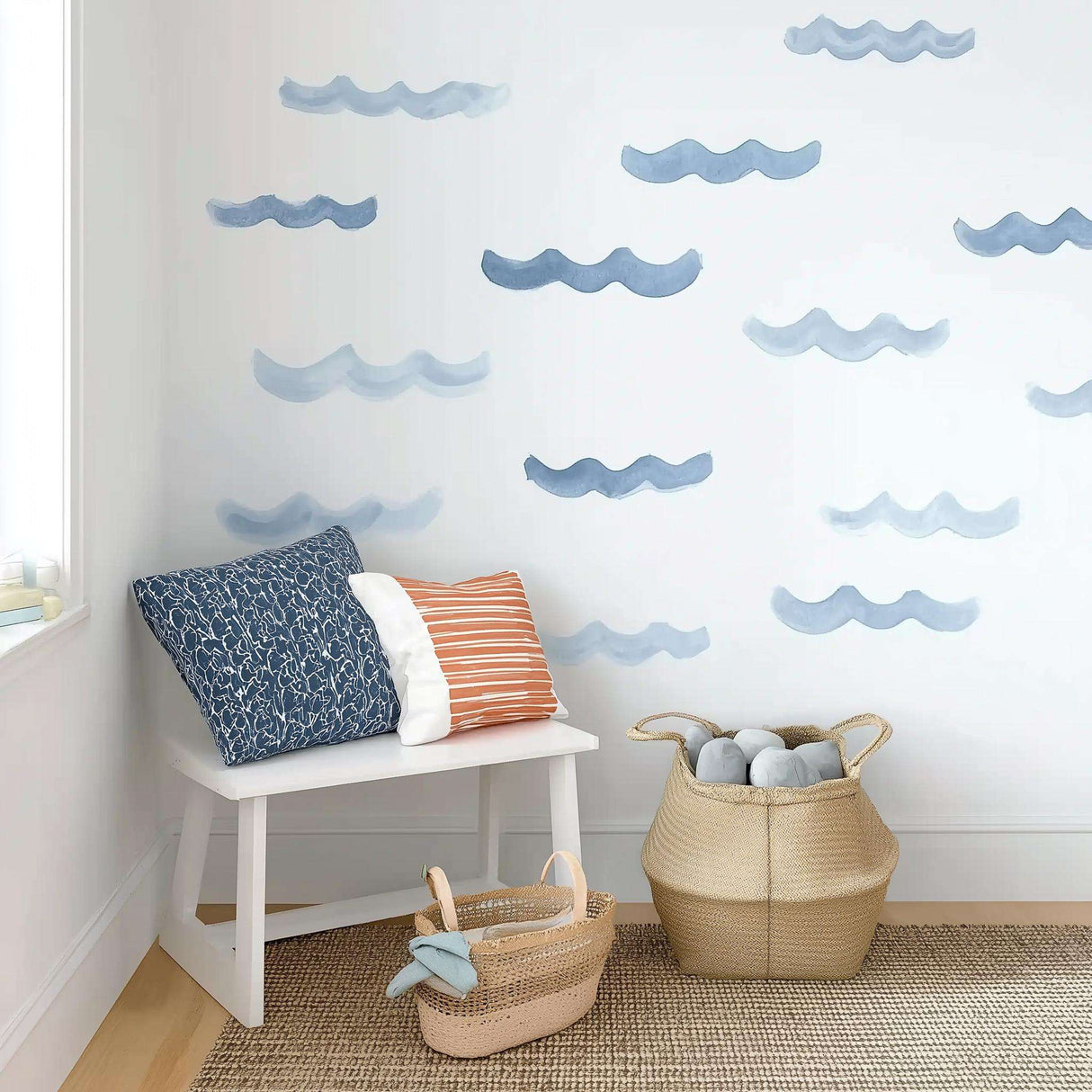Watercolor Wave Wall Decals Set | Minimal Ocean Wave Stickers | Blue Sea Vinyl Wall Art for Nursery, Beach House, or Coastal Room Decor