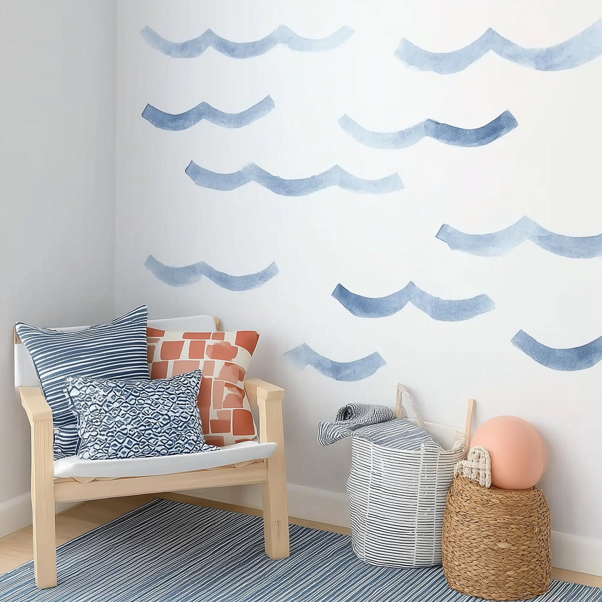 Ocean Wave Wall Decals | Blue Watercolor Vinyl Stickers | Beach Themed Nursery Decor | Set of 16 Waves | Coastal Room Wall Art