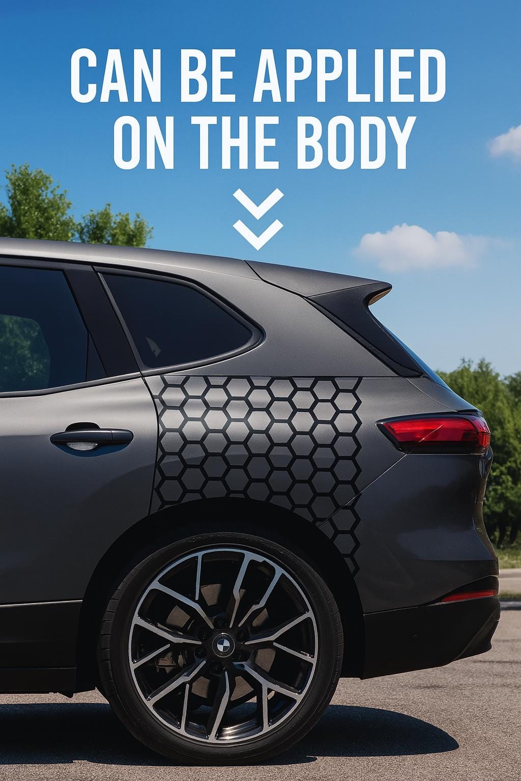 2x Honeycomb Window Decals for Cars | 2-Piece Vinyl Matte Black Set Rear or Quarter Window Sticker | Modern Car Decor Car Accessory for Him