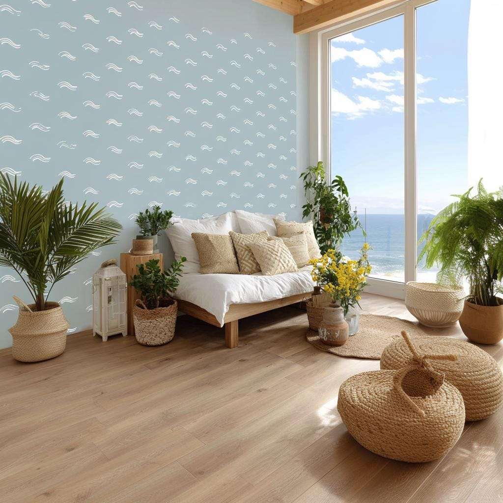 30x Ocean Wave Wall Decals | Coastal Nursery Wall Stickers | Removable Nautical Wall Decor for Kids Room or Beach House | Set of Vinyl Waves