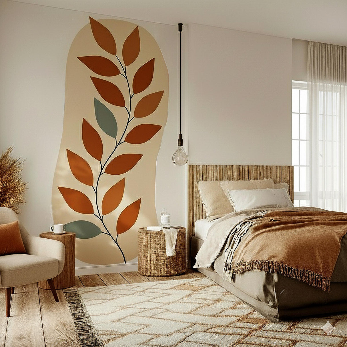 Abstract Leaf Wall Decal | Modern Botanical Vinyl Sticker | Minimalist Plant Wall Art | Large Bedroom Wall Decor Warm Earth Tone Wall Mural