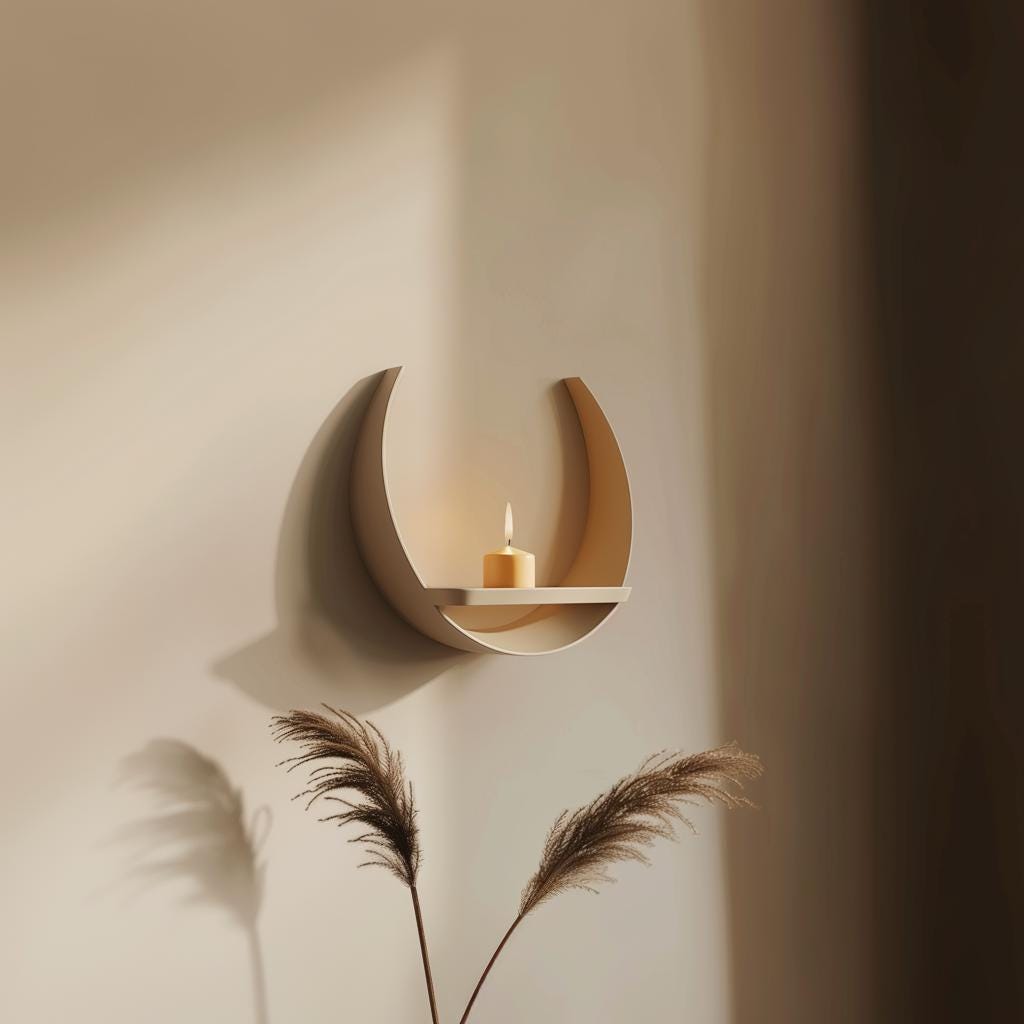 3D Printed Crescent Moon Wall Shelf | Modern Minimalist Floating Shelf Design | Unique Lunar Home Decor Accent | Contemporary Wall Shelf