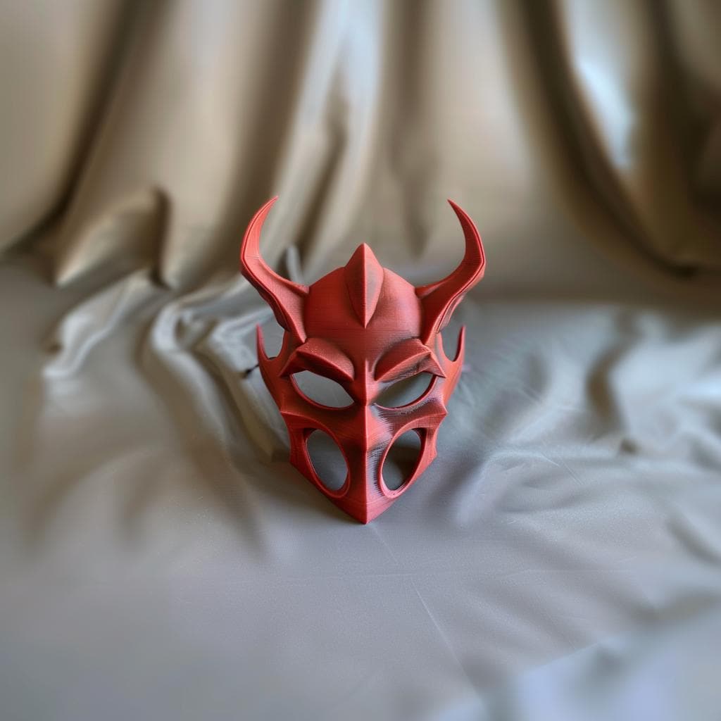 3D Printed Demon Mask | Gothic Horned Face Sculpture | Dark Fantasy Cosplay Prop | Unique Halloween Costume and Art Decor