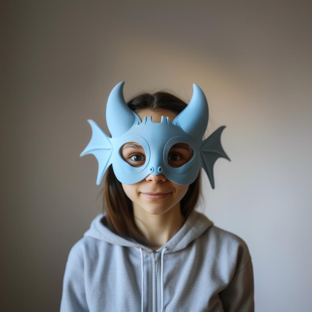 3D Printed Dragon Mask | Playful Fantasy Cosplay Facepiece | Horned Creature Costume Accessory for Adults, Parties, Festivals and Events