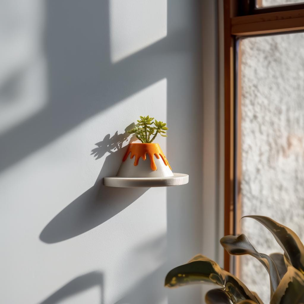 3D Printed Lava Volcano Planter | Floating Shelf for Succulents and Herbs | Bright Science Themed Accent for Nursery, Classroom and Home