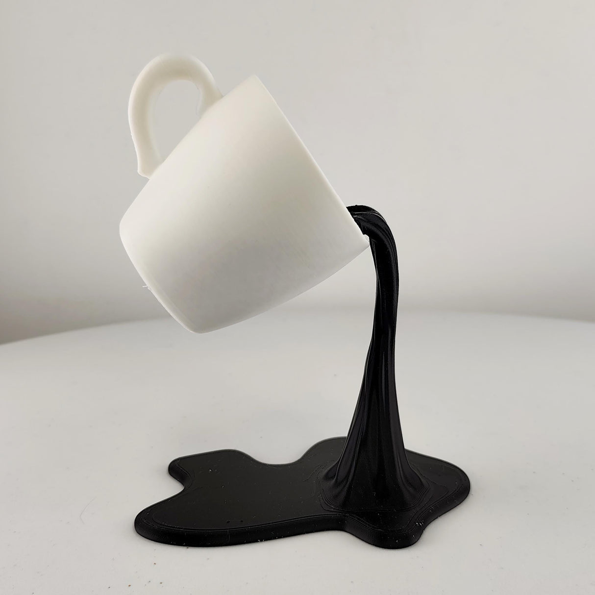 Floating Spilling Coffee Cup | 3D Printed Coffee Sculpture Optical Illusion Decor | Coffee Lover Gift Kitchen Table Centerpiece Barista Art