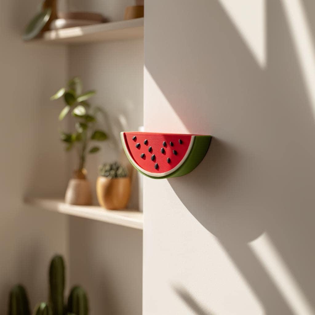 3D Printed Watermelon Wall Shelf | Cute Fruit Floating Ledge | Playful Kitchen Decor Accent for Fun Modern Home Interiors and Walls Decor