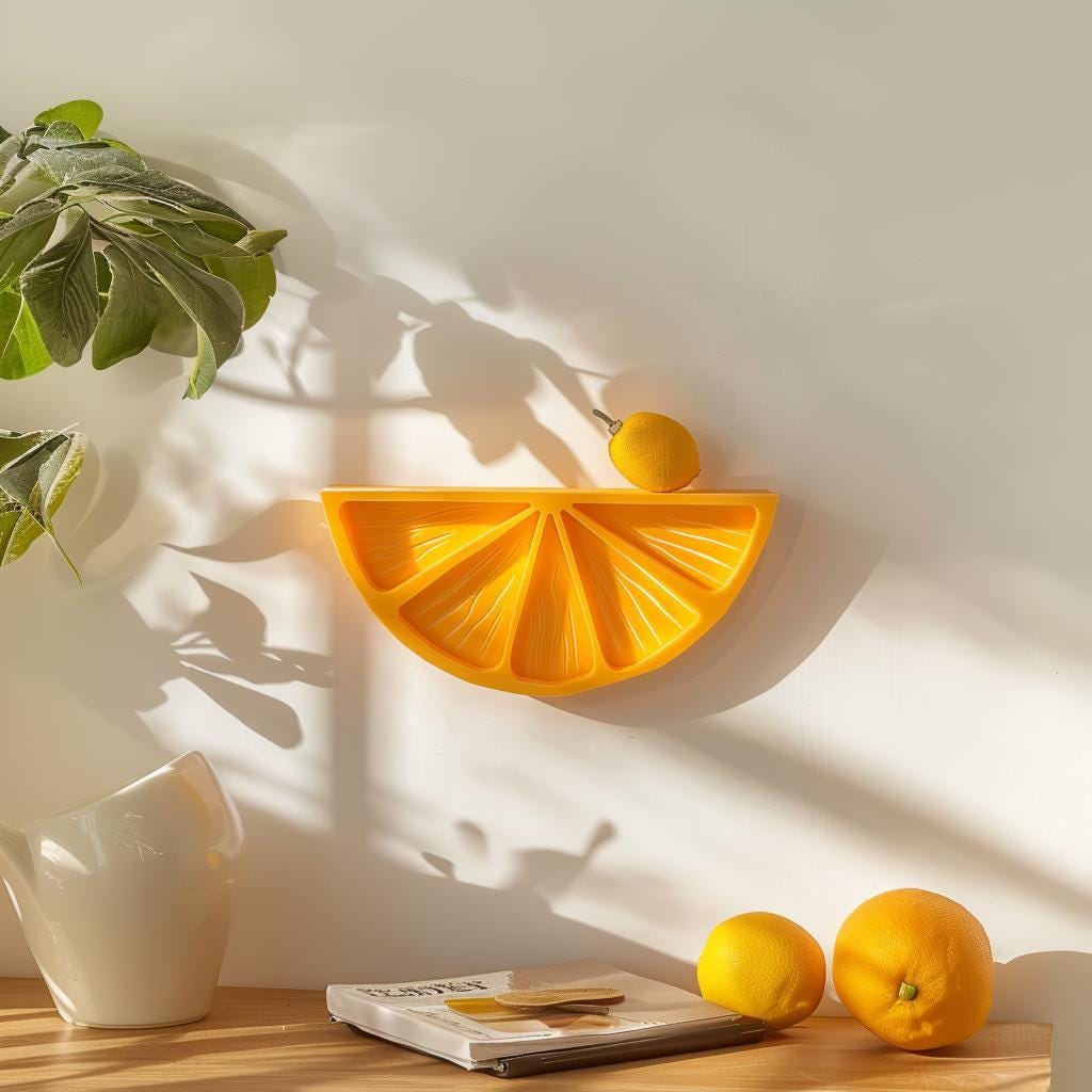 3D Printed Citrus Wall Shelf | Modern Fruit Inspired Floating Shelf Design | Unique Playful Home Decor