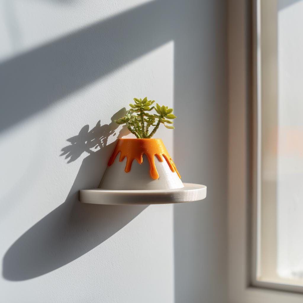 3D Printed Lava Volcano Planter | Floating Shelf for Succulents and Herbs | Bright Science Themed Accent for Nursery, Classroom and Home