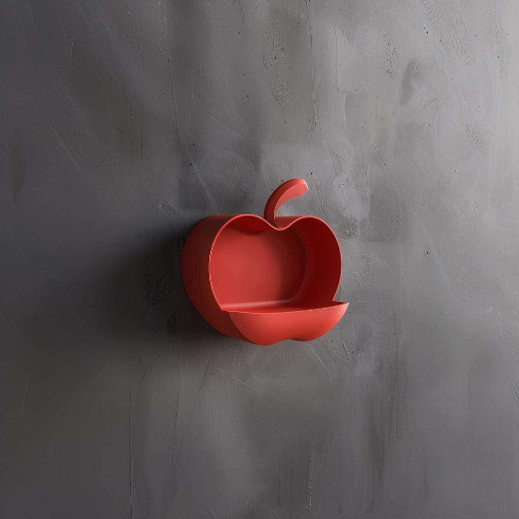 3D Printed Apple Wall Shelf | Modern Fruit Inspired Floating Shelf Design | Unique Playful Home Decor