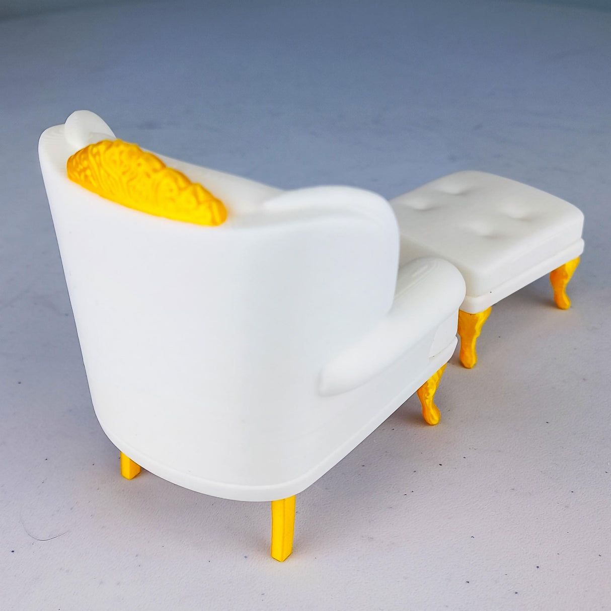 Dollhouse Sofa & Ottoman | 1:12 Scale Miniature Furniture | 3D Printed Victorian Chair